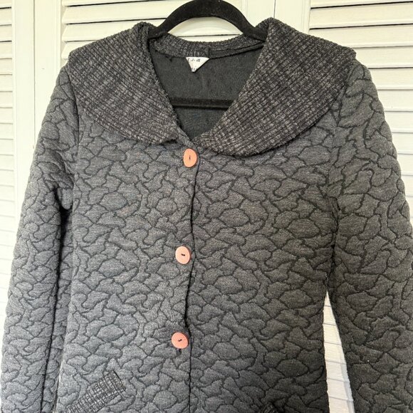 Vintage Dark Iron Gray Textured Button-down Long Trench Coat - Picture 3 of 14